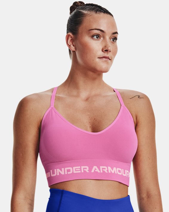 Women's UA Seamless Low Long Sports Bra, Pink, pdpMainDesktop image number 2